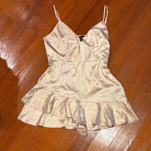 Forever 21 Satin Ivory Slip Romper with Ruffle Hem